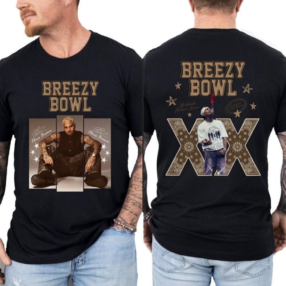 Music Tour Chris Brown 2025 Breezy Bowl XX 2 Sided T-Shirt